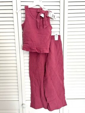 Blossom Blvd Girls Two-Piece Pink Tank & Wide-Leg Pants Set